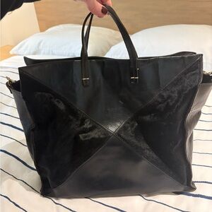 Black Leather and Calf Hair Clare V Simple Tote